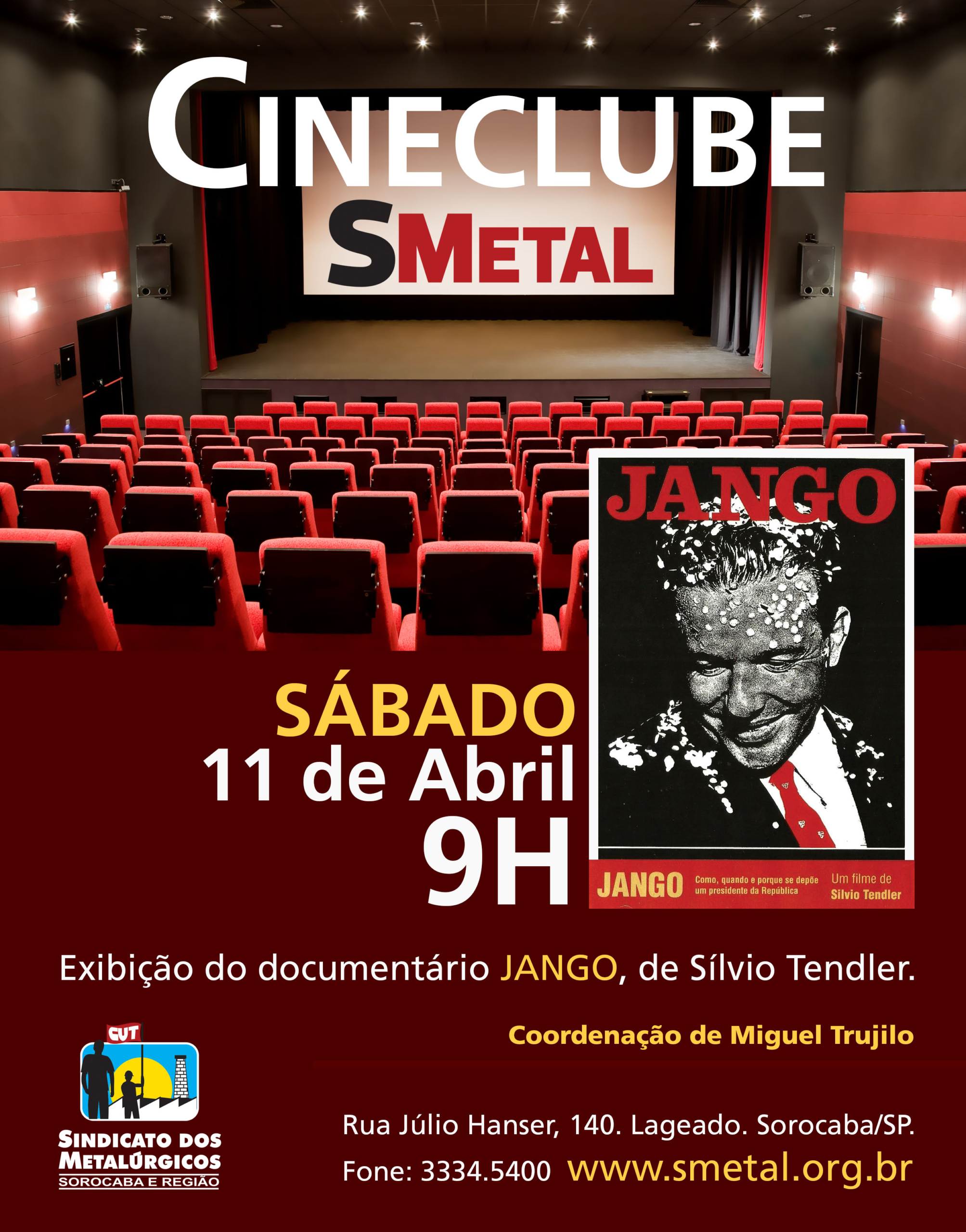 A inauguração do Cineclube será neste sábado, no SMetal