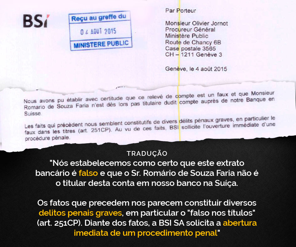 Na noite de quarta-feira, o senador divulgou nas redes sociais uma carta do banco suíço BSI para reiterar que não é dono do saldo de R$ 7,5 milhões