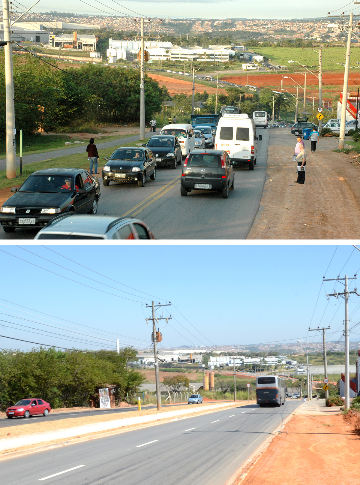 No alto, situação da avenida em 2010, na altura do Clube dos Metalúrgicos; na foto logo acima, mesmo trecho fotografado dia 11 de agosto de 2015