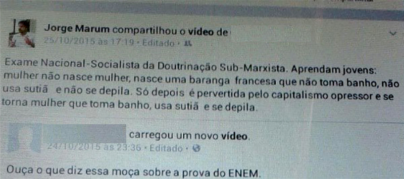 Declaração foi postada pelo promotor de justiça Jorge Marum, em sua página no Facebook, no mesmo dia da prova, 25