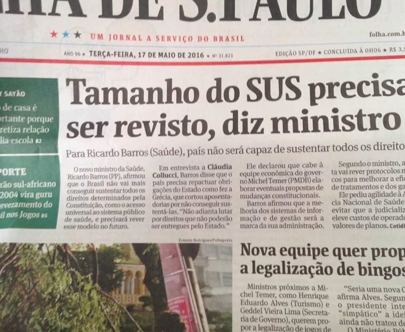 Na entrevista, o Ministro da Saúde chegou a defender explicitamente os planos privados, em detrimento do Sistema Único de Saúde