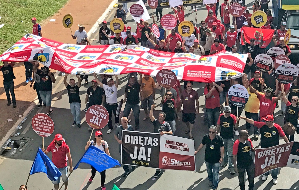 Em maio de 2017, metalúrgicos de Sorocaba participam de protesto em Brasília