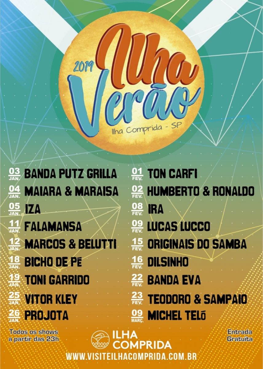 Programação completa do ‘Ilha Verão’ 2019. Shows são realizados próximo à Colônia de Férias do SMetal