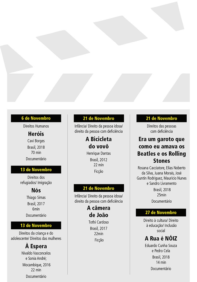 Programa da 12ª Mostra de Cinema e Direitos Humanos, sediada no SMetal