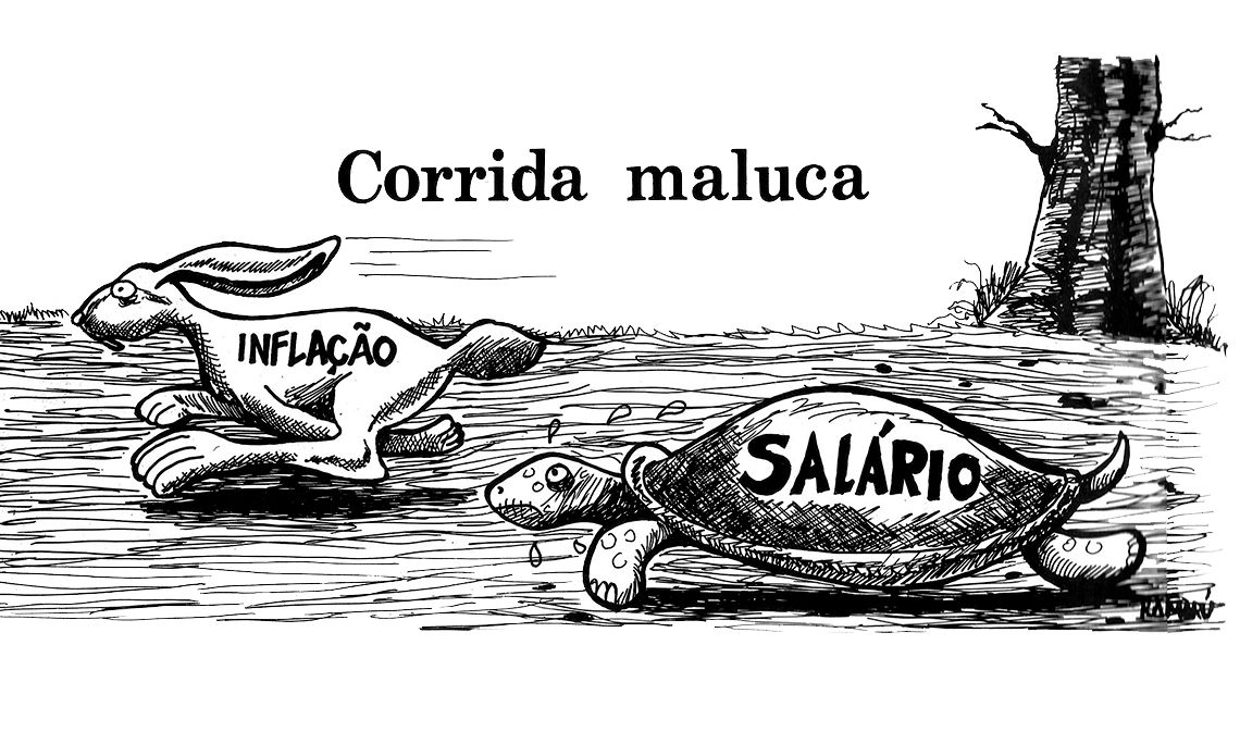 Charge pulicada na 1ª edição da Folha Metalúrgica do SMetal, em 1992